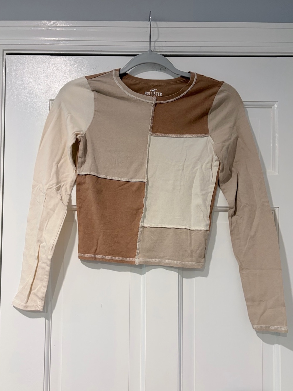 Hollister Neutral Patchwork Crewneck Long Sleeve